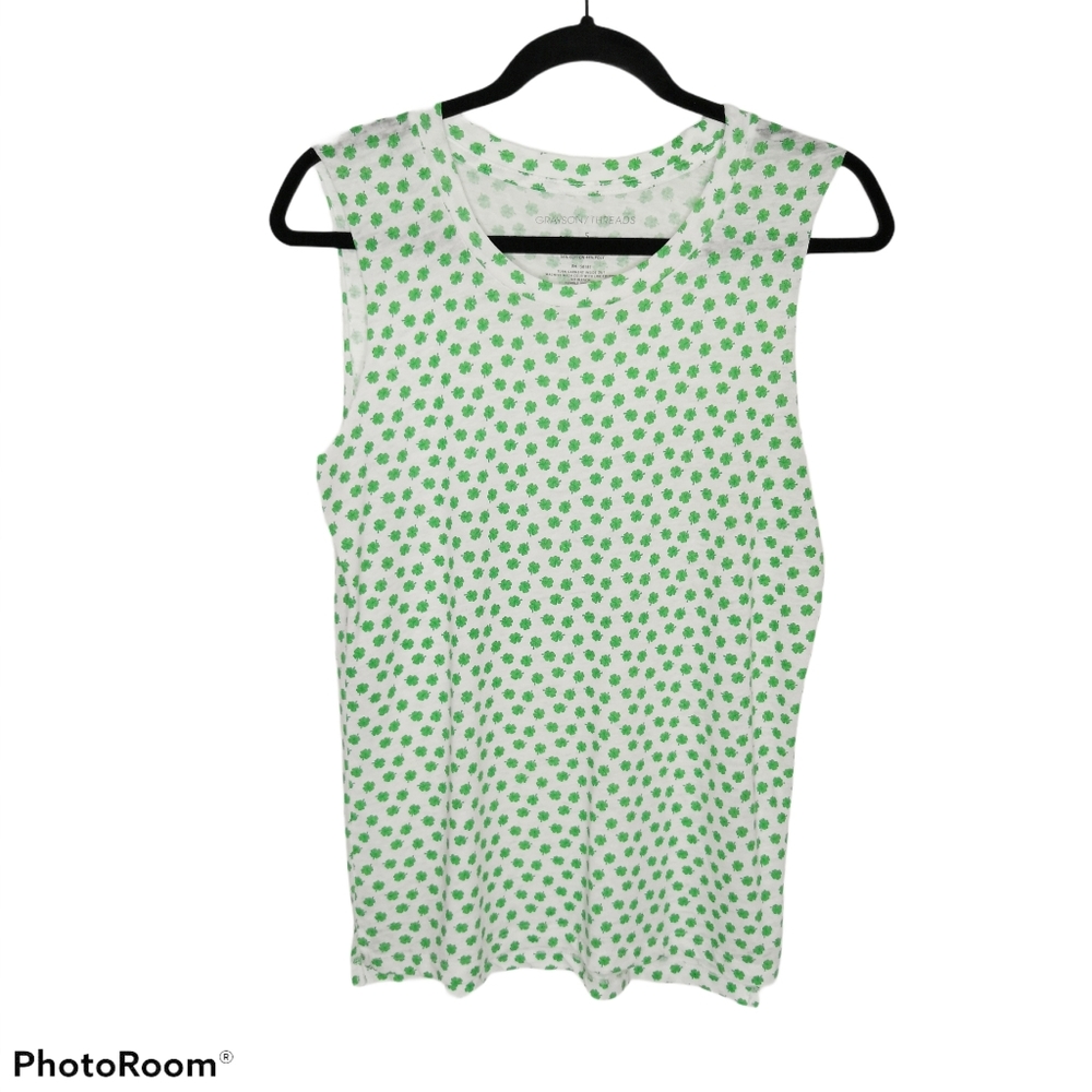 *Grayson + Threads White Shamrock Print Tank Top St. Patrick's Day Irish Burnout
